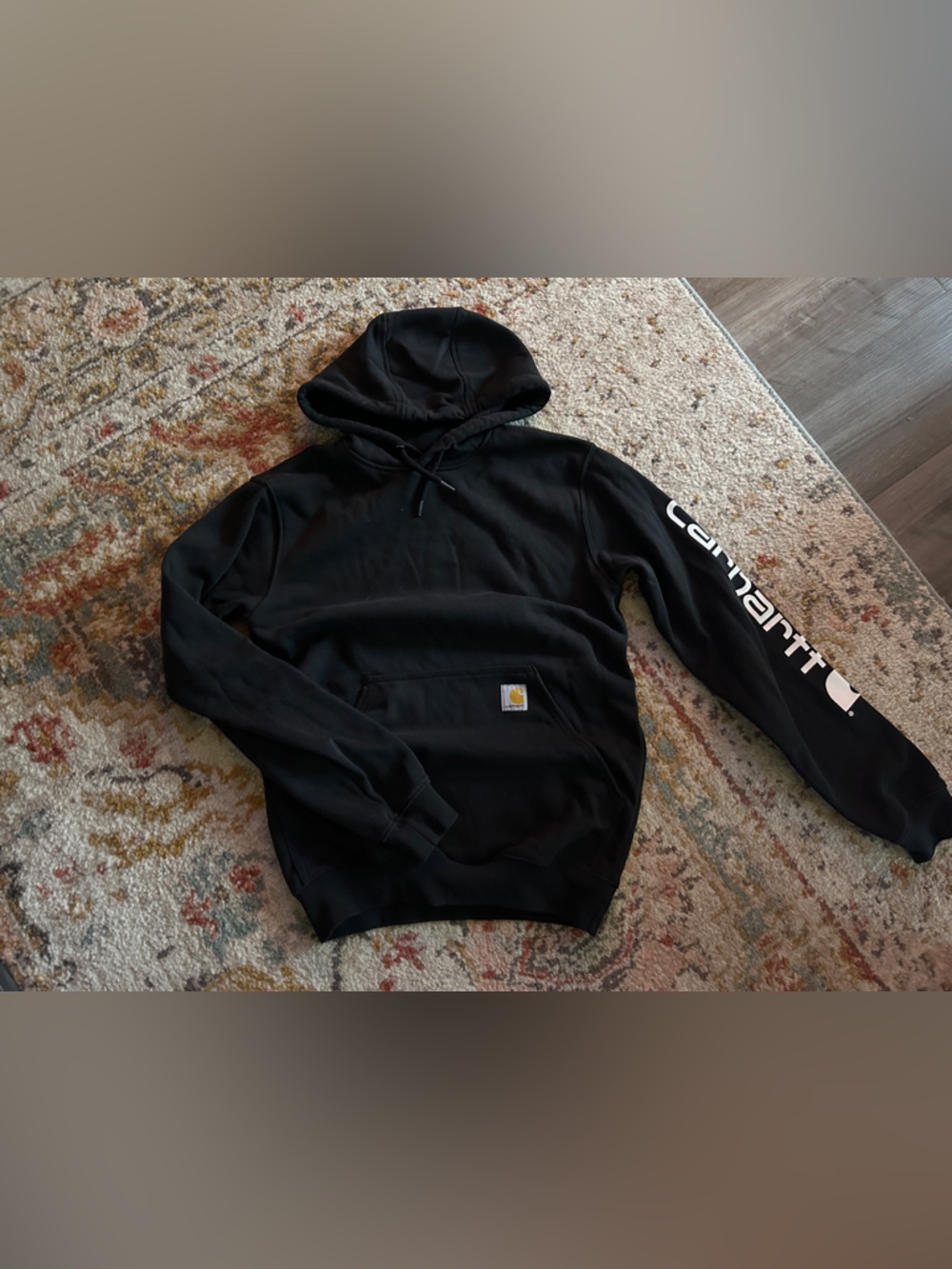 Carhartt Black Hooded Sweatshirt with White Sleeve Logo